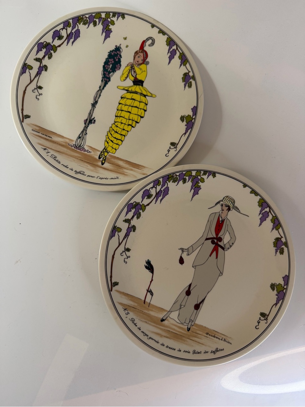 2 1980s Villeroy & Boch Salad Plates - Plates 1 & 5 - fashion illust of 1900s